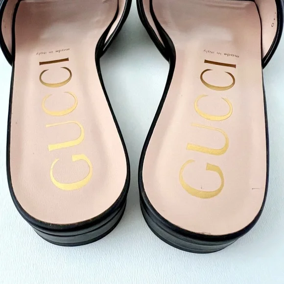 GUCCI | Marmont GG Jolie Matelasse Quilted Black Leather Low Heel Slides Sandals - Picture 10 of 14